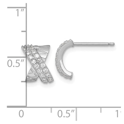 Sterlingsilber Rhodiniert Poliert und Gemustert X Zirkonia Ohrstecker