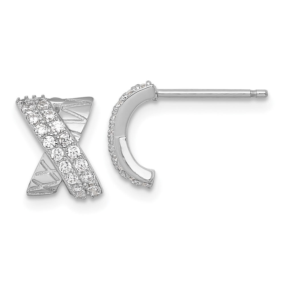 Sterlingsilber Rhodiniert Poliert und Gemustert X Zirkonia Ohrstecker