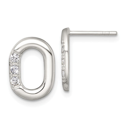 Sterlingsilber Poliert Zirkonia Oval Ohrstecker