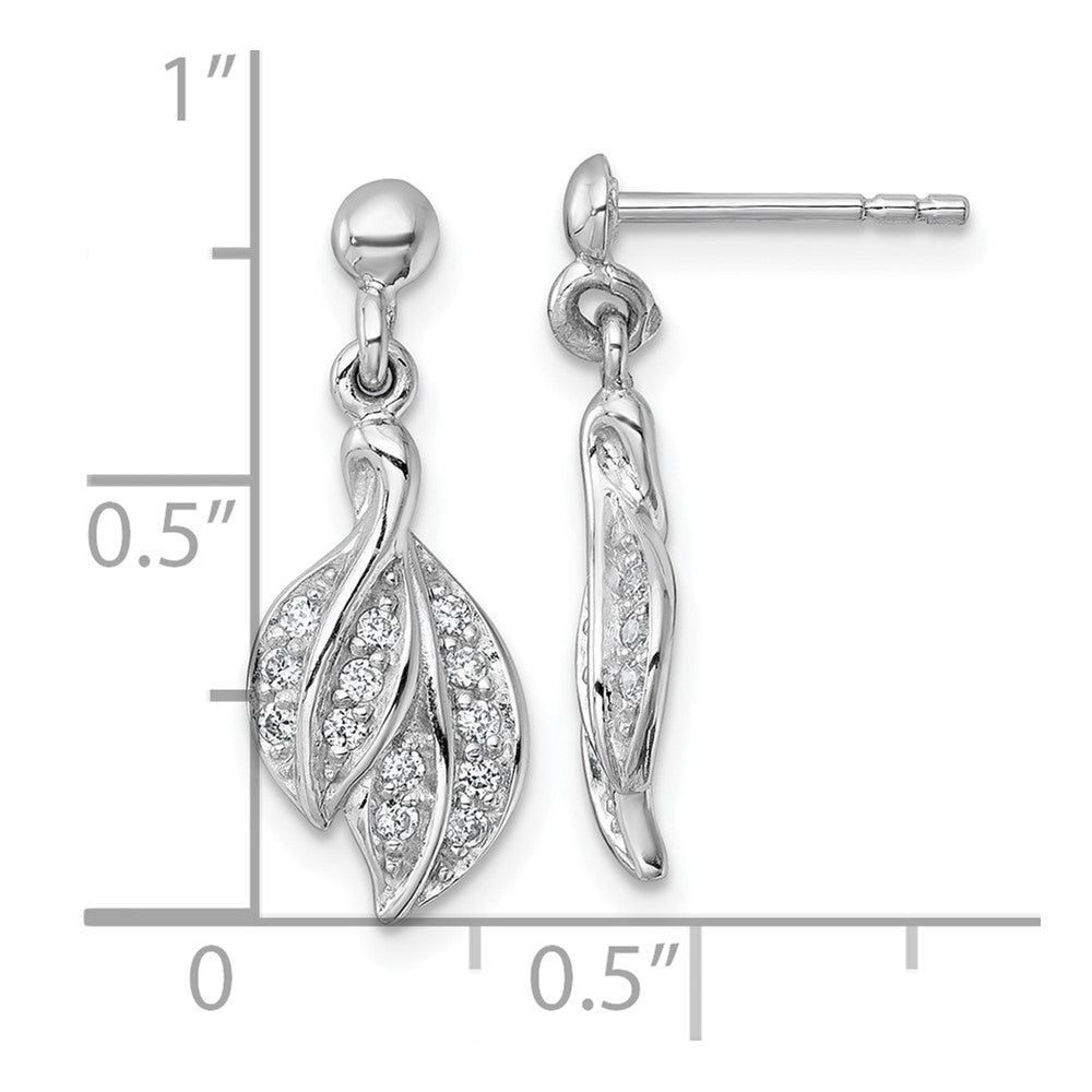Sterlingsilber Rhodiniert Poliert Zirkonia Blatt Hängend Ohrstecker