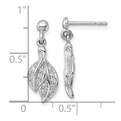 Sterlingsilber Rhodiniert Poliert Zirkonia Blatt Hängend Ohrstecker