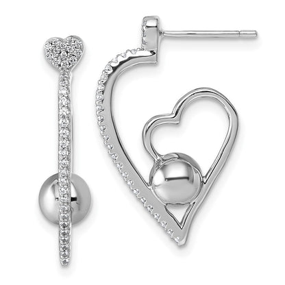 Sterlingsilber Rhodiniert Zirkonia Poliert Herz Ohrstecker