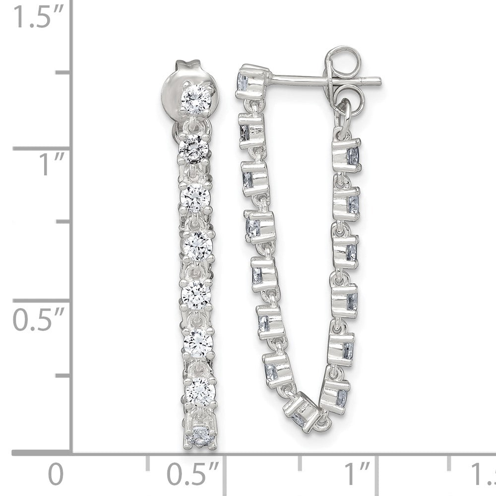 Sterlingsilber Poliert Zirkonia Vorderseite und Rückseite Stecker Ohrhänger