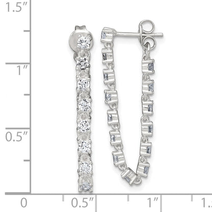 Sterlingsilber Poliert Zirkonia Vorderseite und Rückseite Stecker Ohrhänger