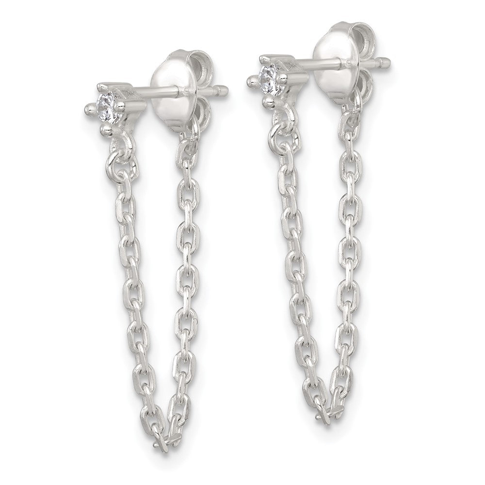 Sterlingsilber Poliert Zirkonia Dangling Kette Ohrstecker