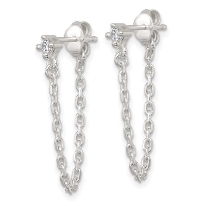Sterlingsilber Poliert Zirkonia Dangling Kette Ohrstecker