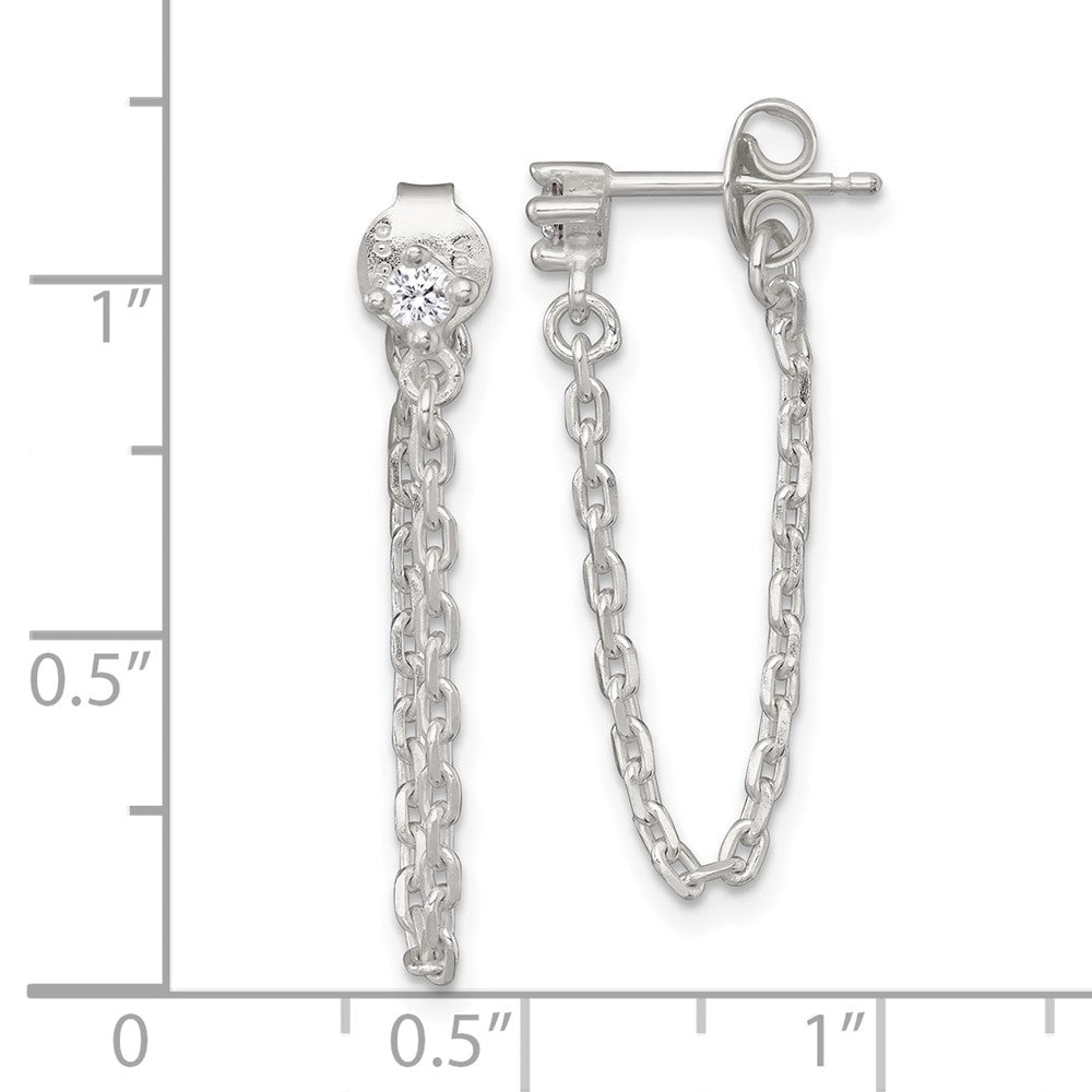 Sterlingsilber Poliert Zirkonia Dangling Kette Ohrstecker