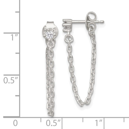 Sterlingsilber Poliert Zirkonia Dangling Kette Ohrstecker