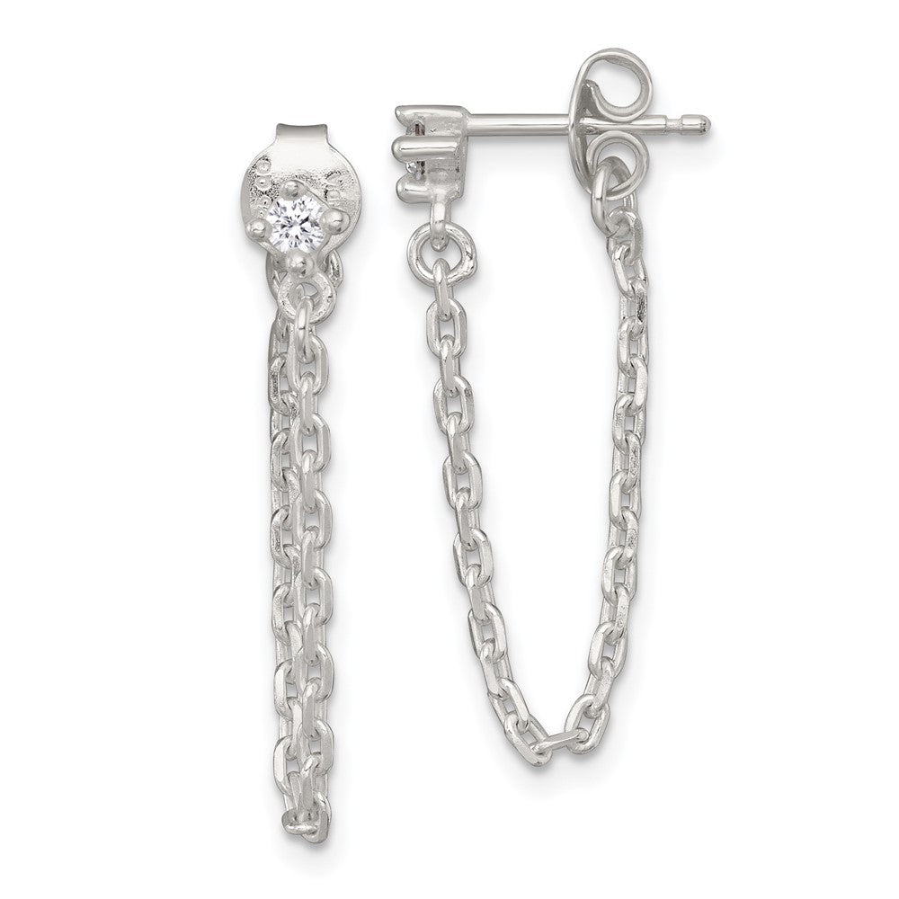 Sterlingsilber Poliert Zirkonia Dangling Kette Ohrstecker