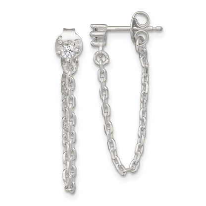Sterlingsilber Poliert Zirkonia Dangling Kette Ohrstecker