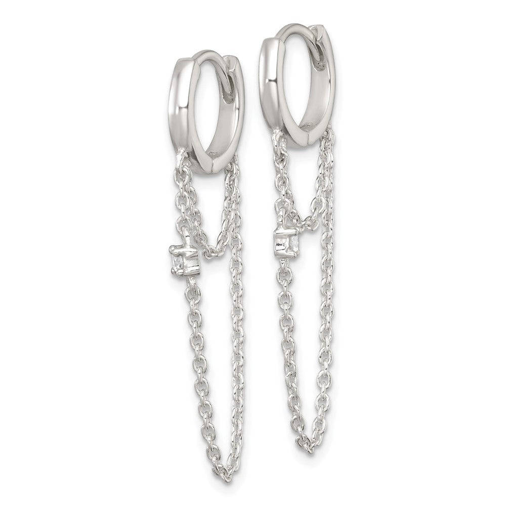 Sterlingsilber Poliert Zirkonia Dangling Kette Klappbar Rund Creolen