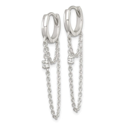 Sterlingsilber Poliert Zirkonia Dangling Kette Klappbar Rund Creolen