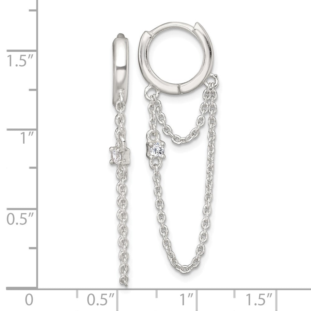 Sterlingsilber Poliert Zirkonia Dangling Kette Klappbar Rund Creolen