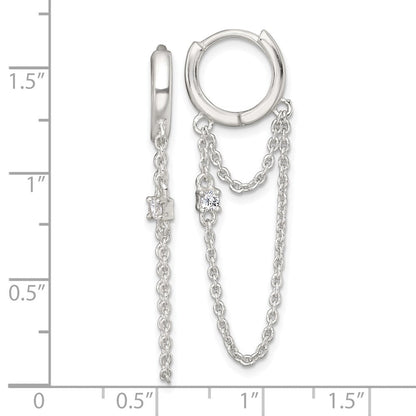 Sterlingsilber Poliert Zirkonia Dangling Kette Klappbar Rund Creolen