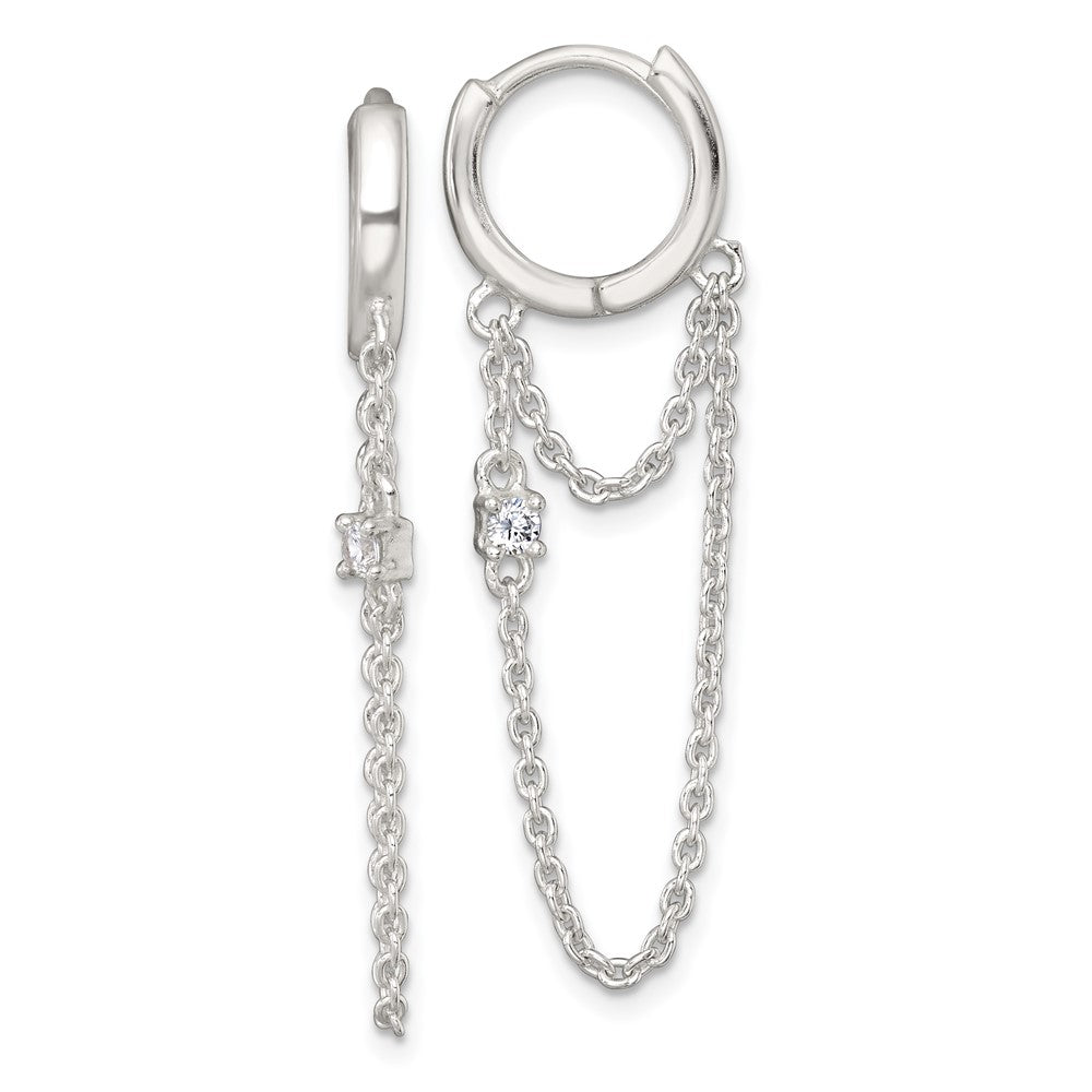 Sterlingsilber Poliert Zirkonia Dangling Kette Klappbar Rund Creolen