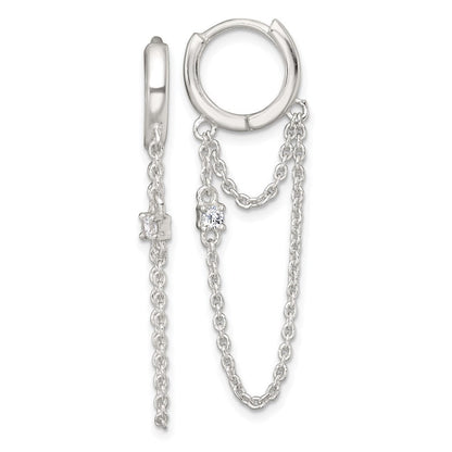 Sterlingsilber Poliert Zirkonia Dangling Kette Klappbar Rund Creolen