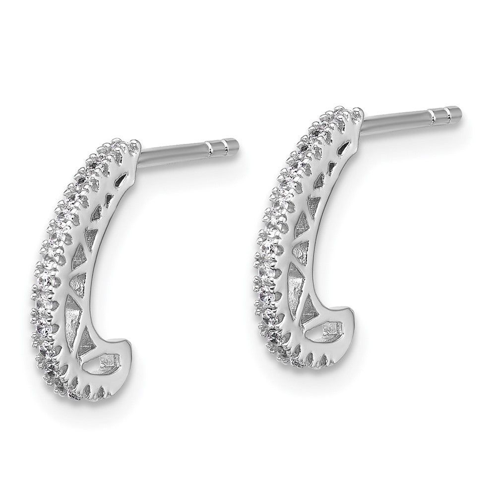Sterlingsilber Rhodiniert Zirkonia J-hoop Ohrstecker