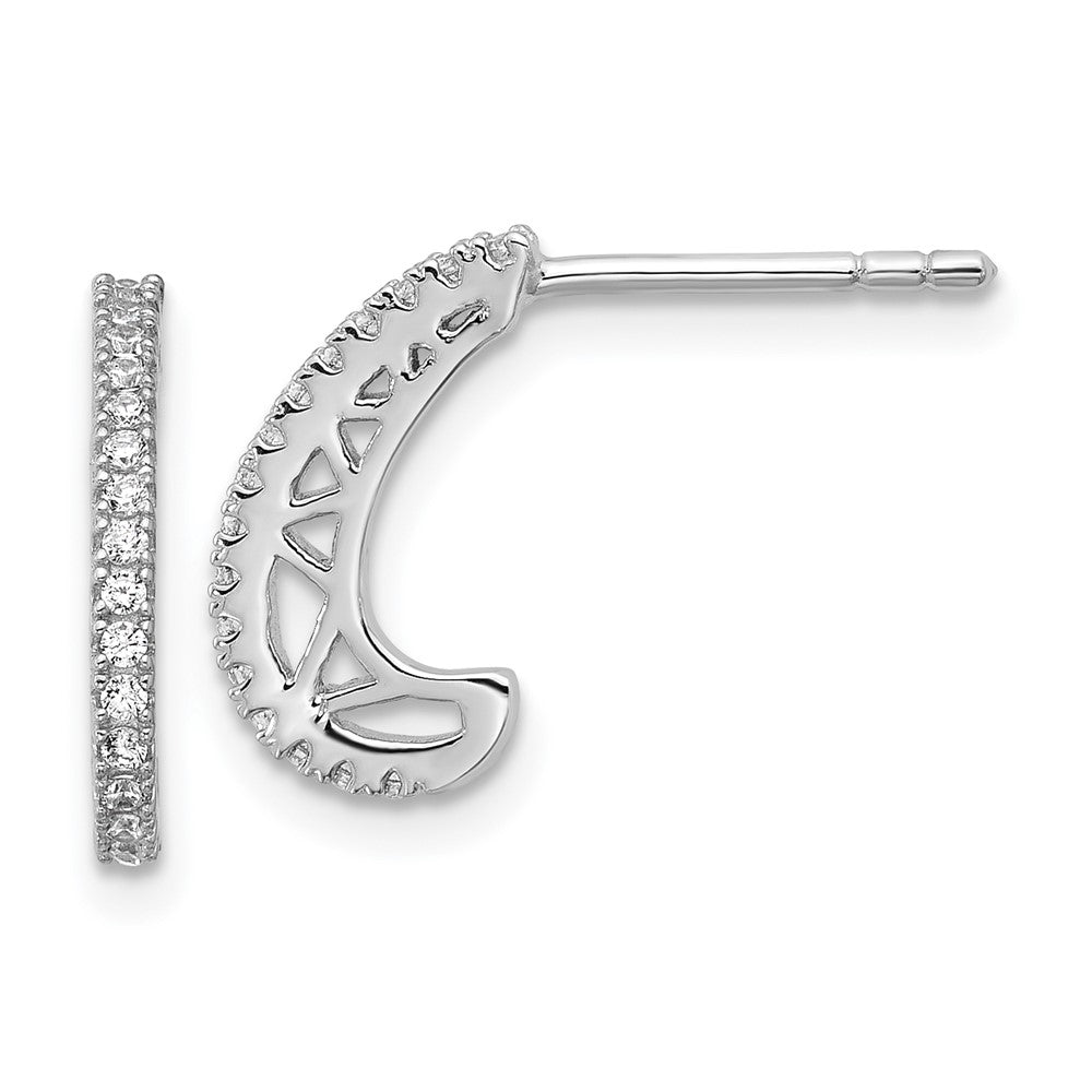 Sterlingsilber Rhodiniert Zirkonia J-hoop Ohrstecker