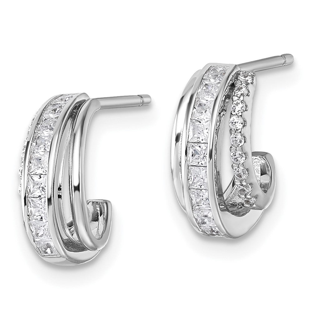 Sterlingsilber Rhodiniert Poliert Zirkonia Stecker J- Creolen