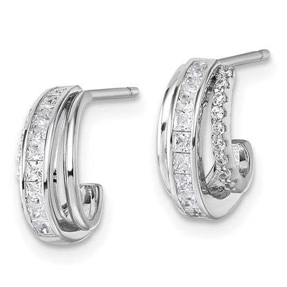 Sterlingsilber Rhodiniert Poliert Zirkonia Stecker J- Creolen