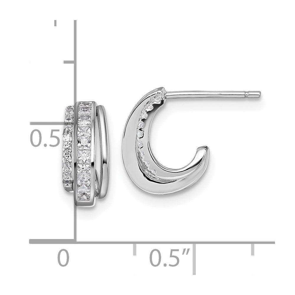 Sterlingsilber Rhodiniert Poliert Zirkonia Stecker J- Creolen