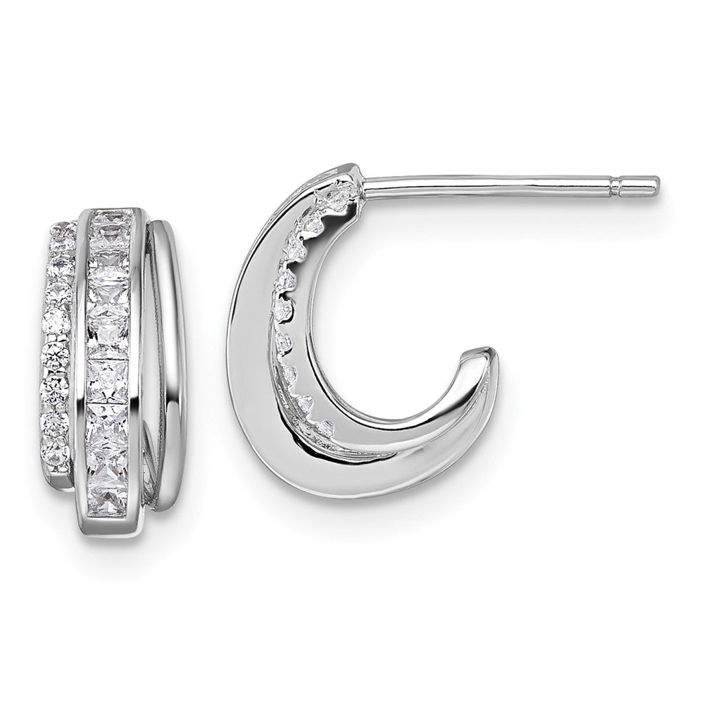 Sterlingsilber Rhodiniert Poliert Zirkonia Stecker J- Creolen