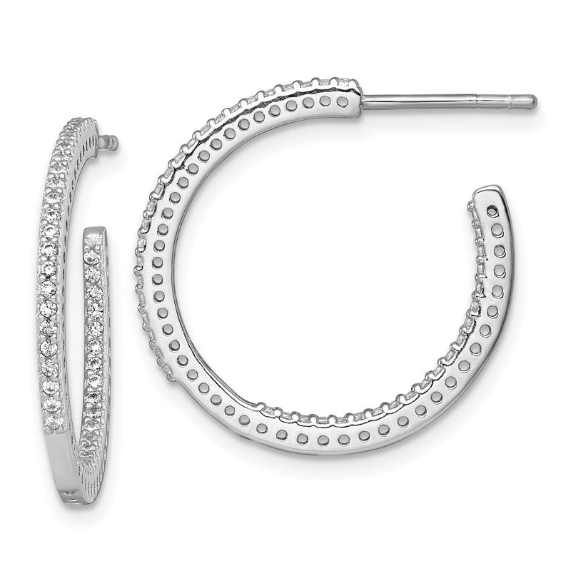 Sterlingsilber Rhodiniert Poliert 1.6mm Zirkonia in und Außen Stecker C- Creolen