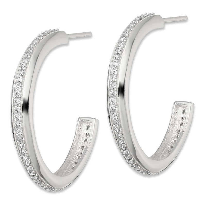 Sterlingsilber Poliert 26.5x3.5mm Zirkonia Stecker C- Creolen