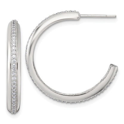 Sterlingsilber Poliert 26.5x3.5mm Zirkonia Stecker C- Creolen