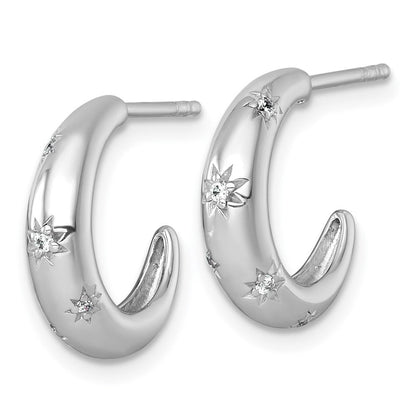 Sterlingsilber Rhodiniert Poliert Zirkonia Sterne Stecker C- Creolen
