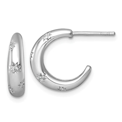 Sterlingsilber Rhodiniert Poliert Zirkonia Sterne Stecker C- Creolen