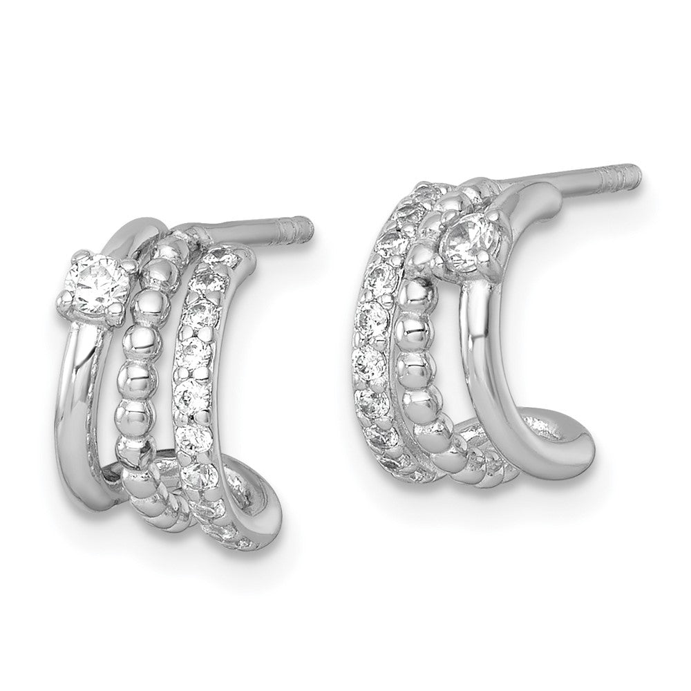 Sterlingsilber Rhodiniert Poliert Gekugelt Zirkonia Stecker C- Creolen