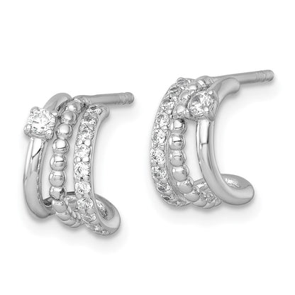 Sterlingsilber Rhodiniert Poliert Gekugelt Zirkonia Stecker C- Creolen
