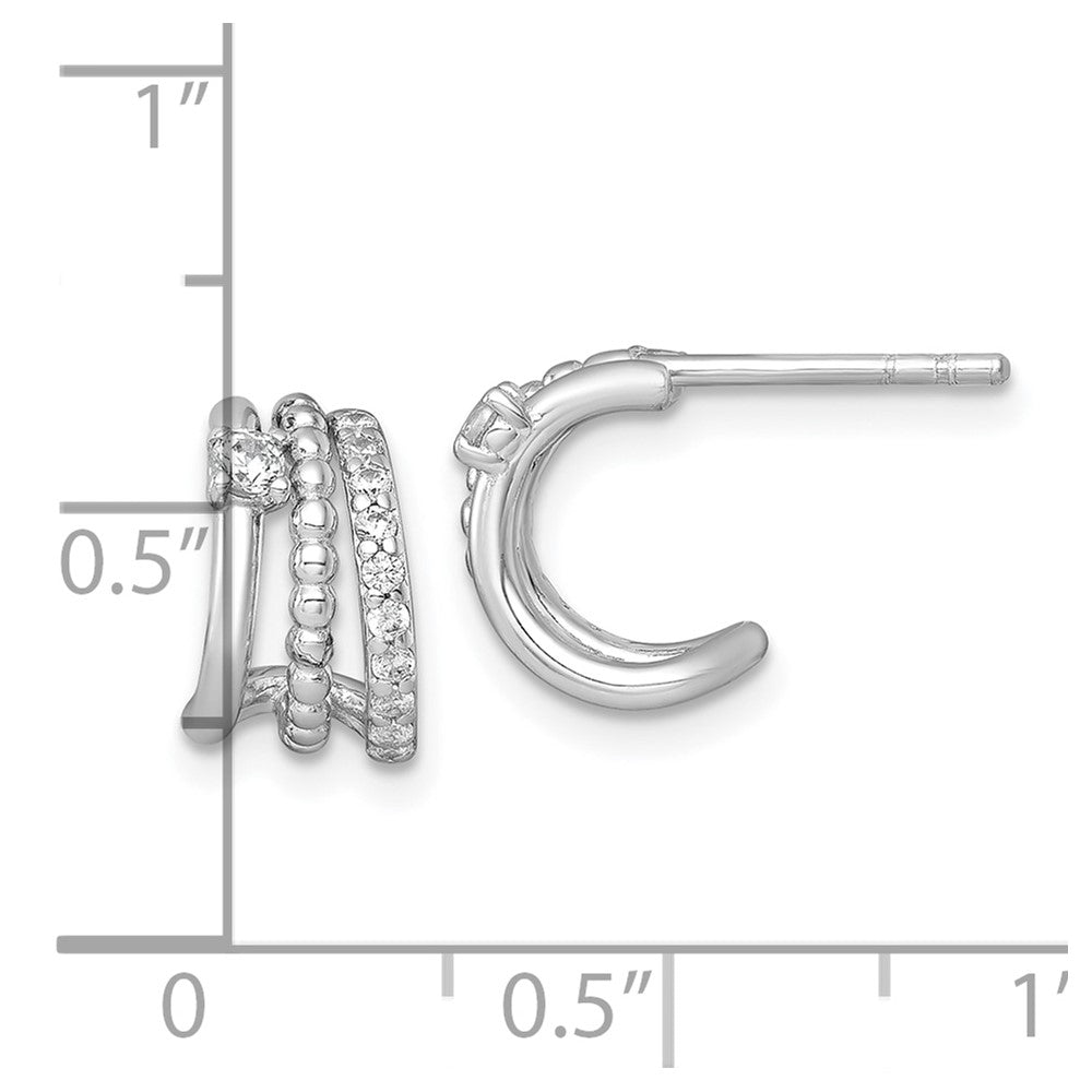 Sterlingsilber Rhodiniert Poliert Gekugelt Zirkonia Stecker C- Creolen