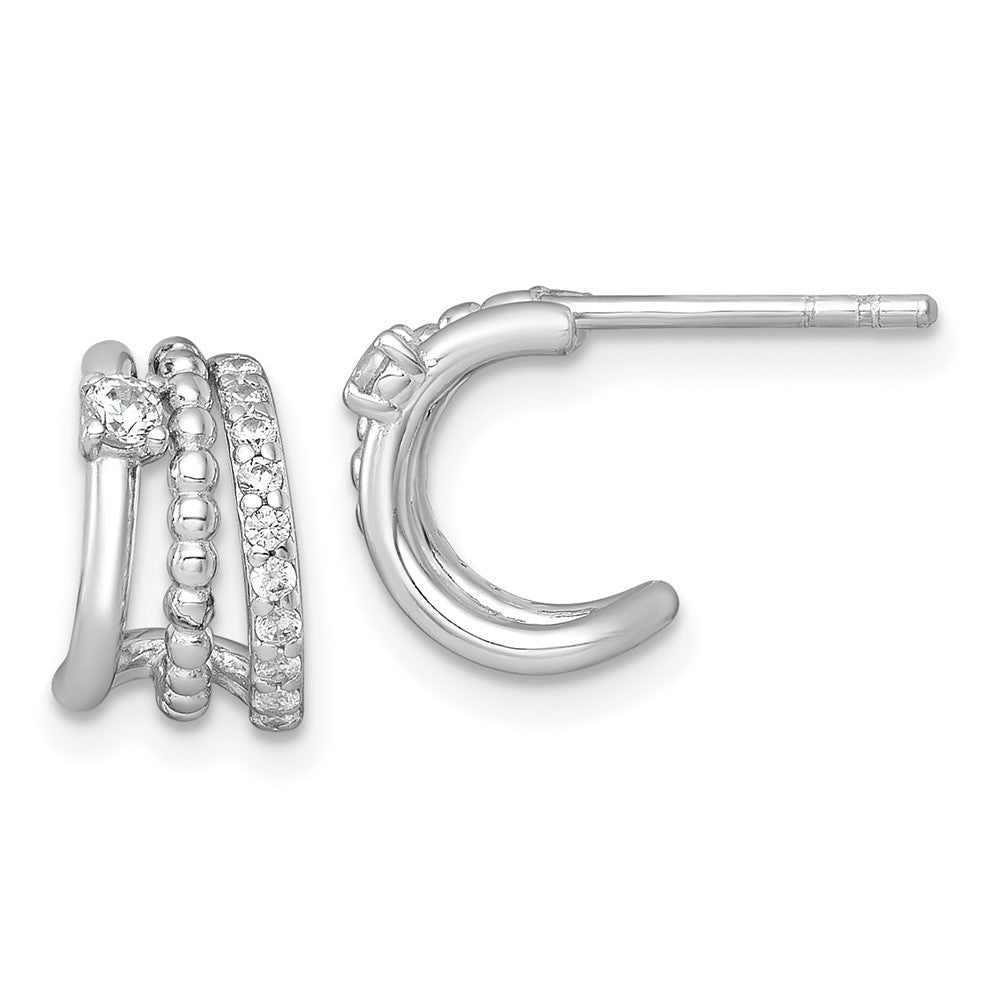 Sterlingsilber Rhodiniert Poliert Gekugelt Zirkonia Stecker C- Creolen
