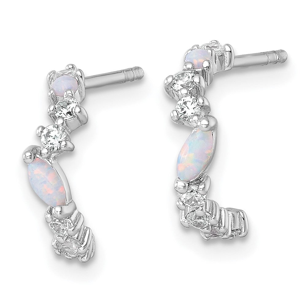 Sterlingsilber Rhodiniert Poliert Zirkonia und Im Labor Erzeugt Opal Stecker C- Creolen