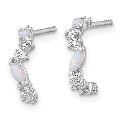 Sterlingsilber Rhodiniert Poliert Zirkonia und Im Labor Erzeugt Opal Stecker C- Creolen
