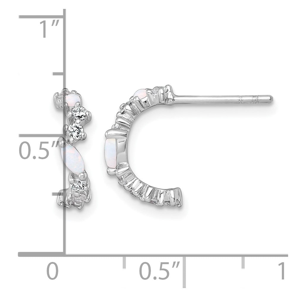 Sterlingsilber Rhodiniert Poliert Zirkonia und Im Labor Erzeugt Opal Stecker C- Creolen