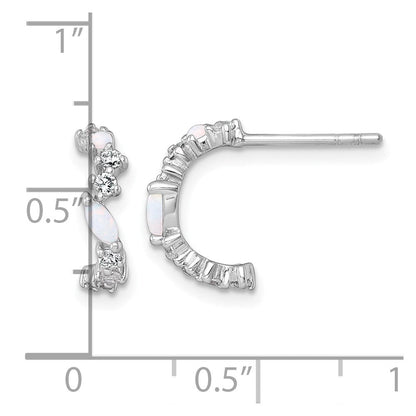 Sterlingsilber Rhodiniert Poliert Zirkonia und Im Labor Erzeugt Opal Stecker C- Creolen
