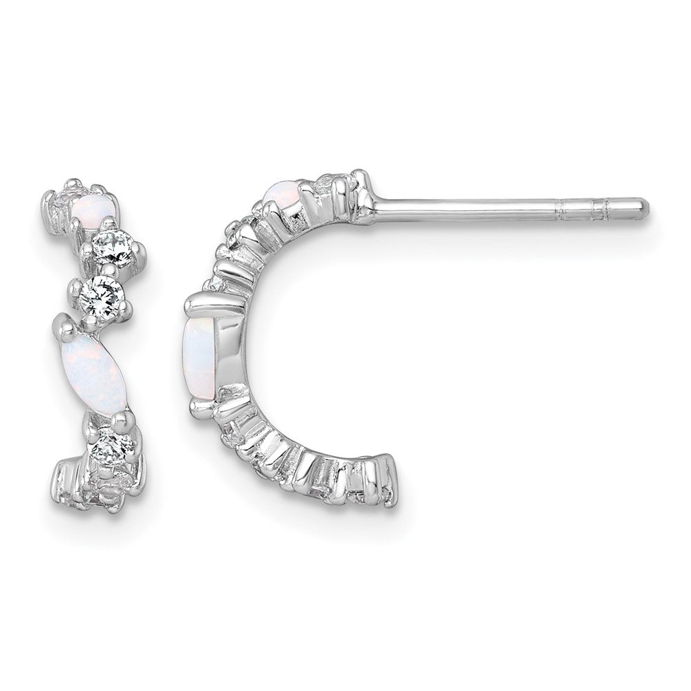 Sterlingsilber Rhodiniert Poliert Zirkonia und Im Labor Erzeugt Opal Stecker C- Creolen