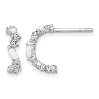 Sterlingsilber Rhodiniert Poliert Zirkonia und Im Labor Erzeugt Opal Stecker C- Creolen