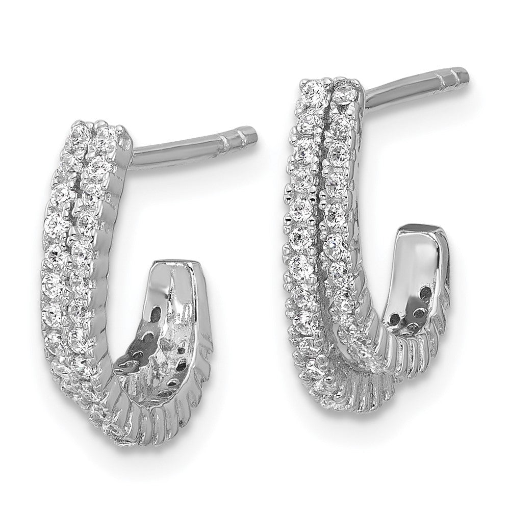 Sterlingsilber Rhodiniert Zirkonia 2 Reihe J-hoop Ohrstecker