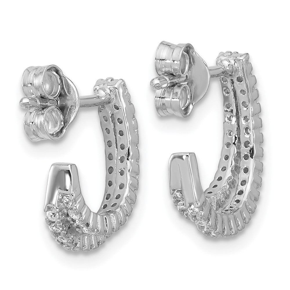 Sterlingsilber Rhodiniert Zirkonia 2 Reihe J-hoop Ohrstecker