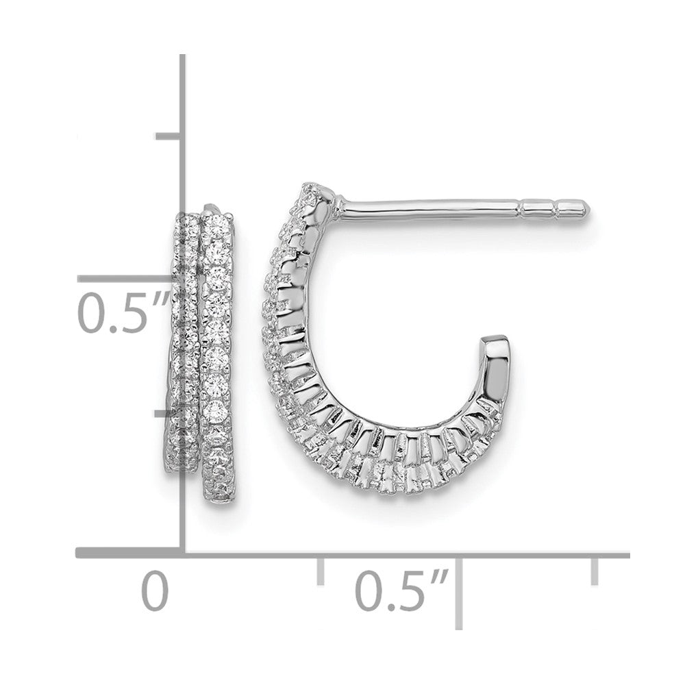 Sterlingsilber Rhodiniert Zirkonia 2 Reihe J-hoop Ohrstecker