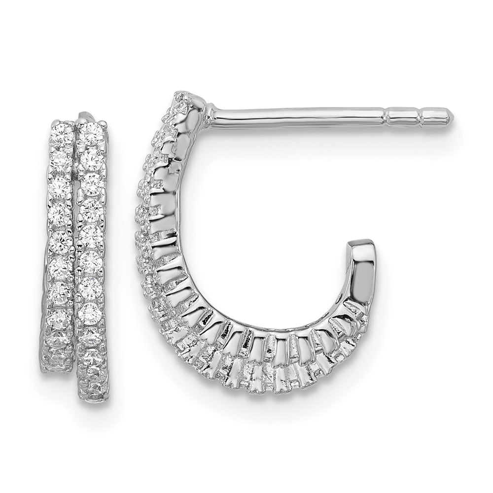 Sterlingsilber Rhodiniert Zirkonia 2 Reihe J-hoop Ohrstecker