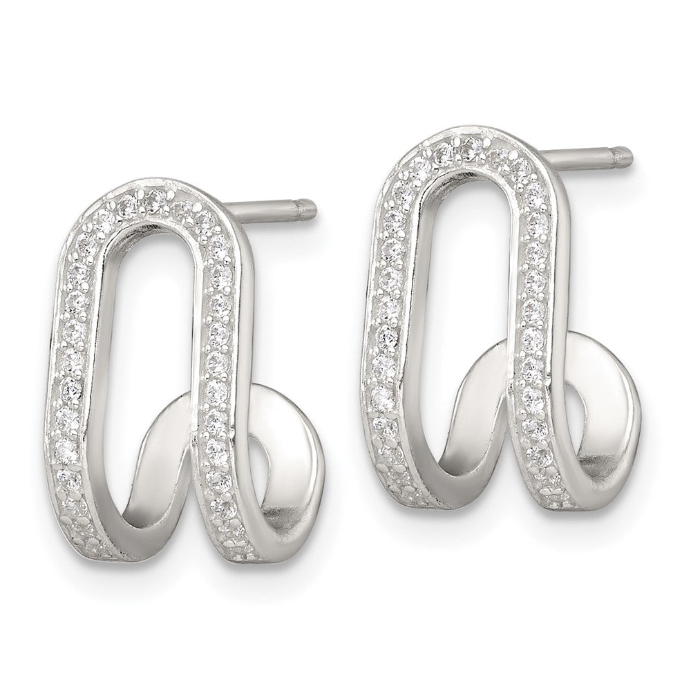 Sterlingsilber Poliert Zirkonia Gebogen Stecker J- Creolen