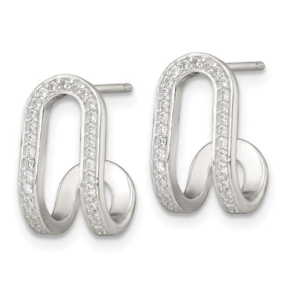Sterlingsilber Poliert Zirkonia Gebogen Stecker J- Creolen