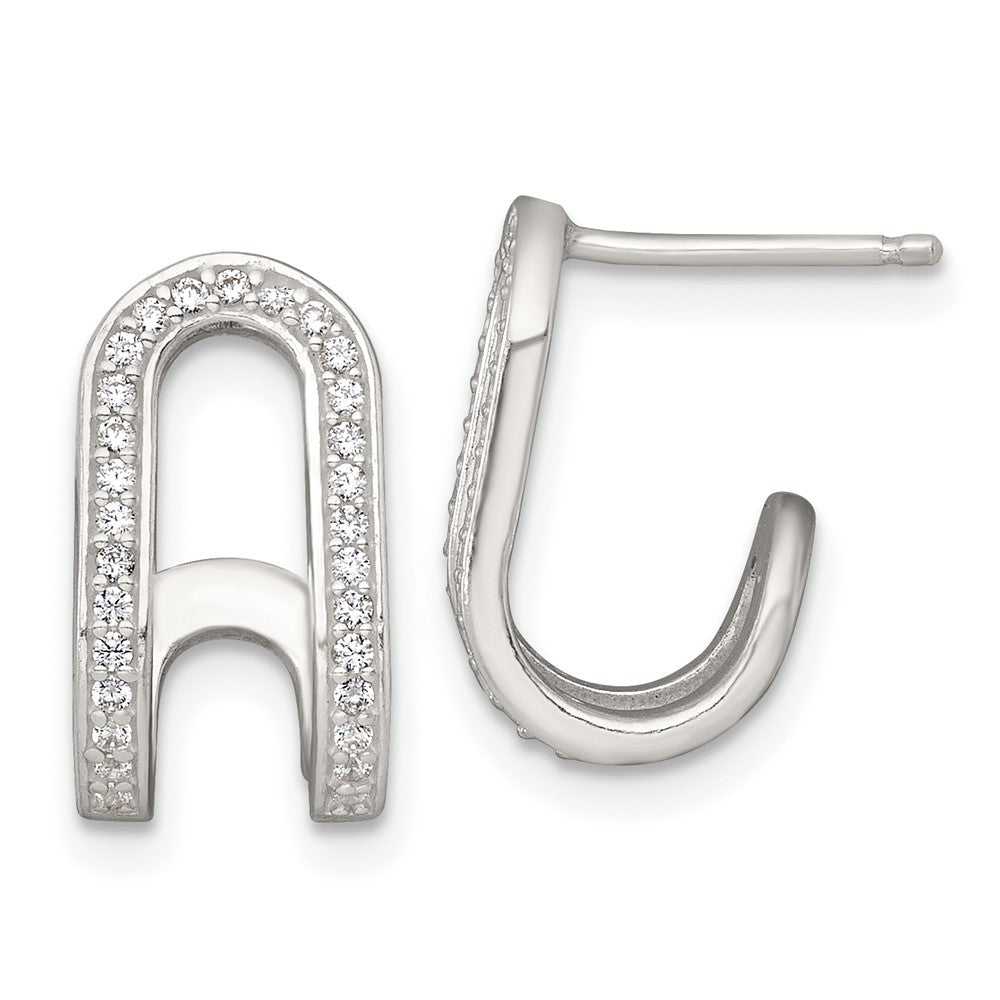Sterlingsilber Poliert Zirkonia Gebogen Stecker J- Creolen
