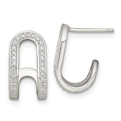 Sterlingsilber Poliert Zirkonia Gebogen Stecker J- Creolen