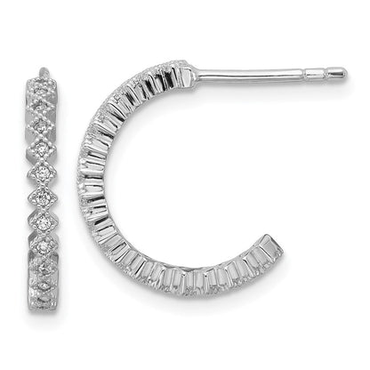 Sterlingsilber Rhodiniert Zirkonia J-hoop Ohrstecker
